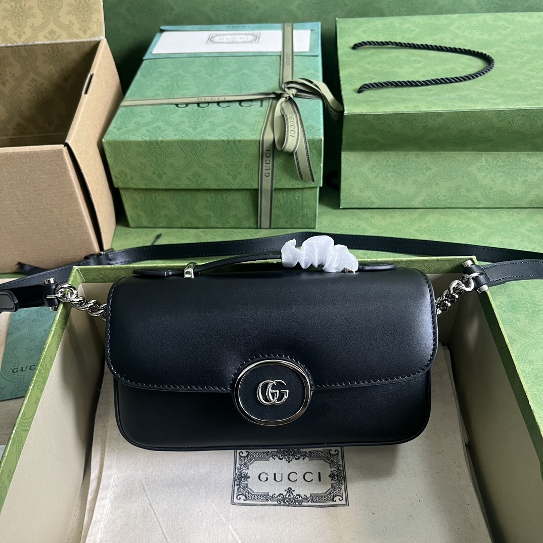 Gucci Women Petite GG Mini Shoulder Bag Black Leather Double G (5)