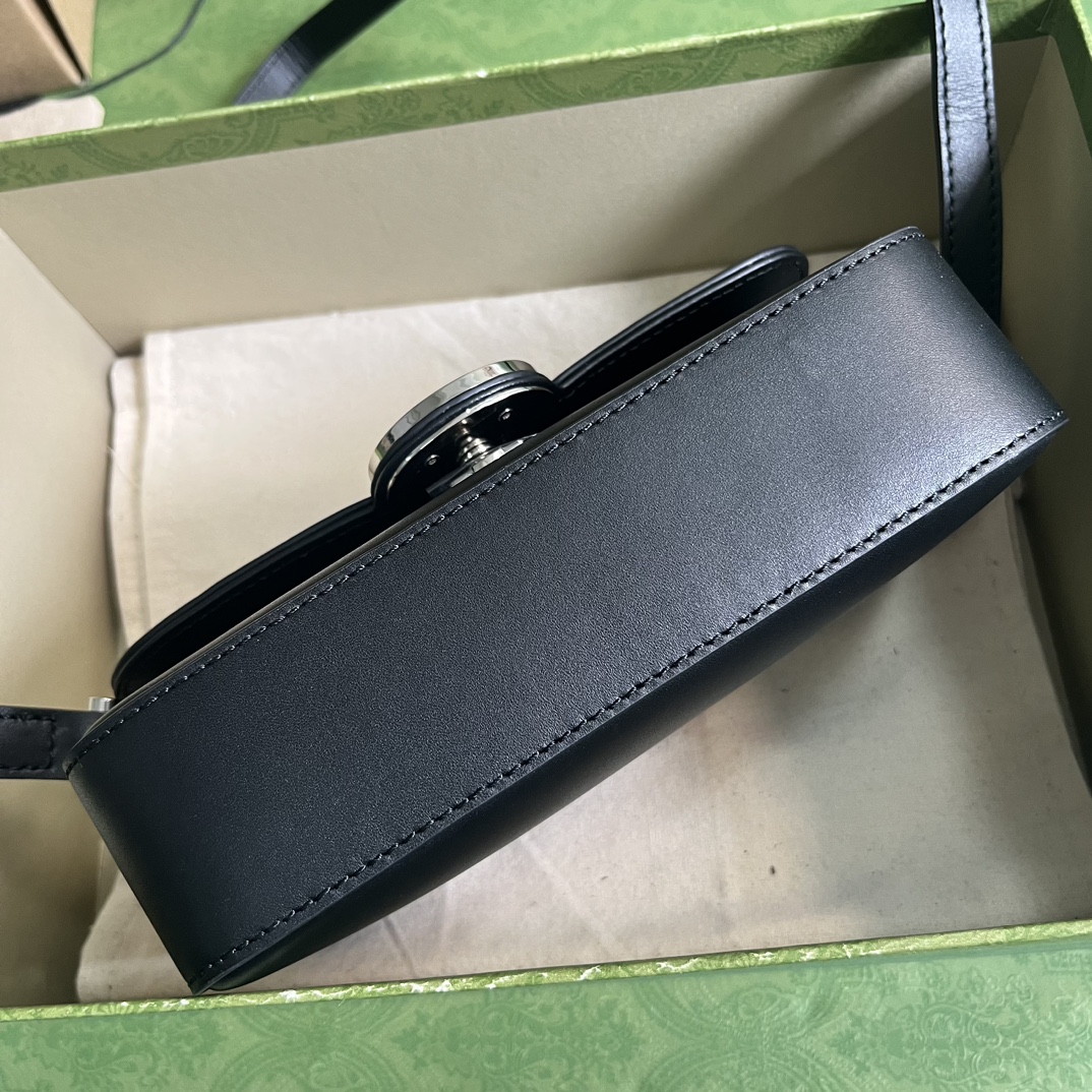 Gucci Women Petite GG Mini Shoulder Bag Black Leather Double G (9)