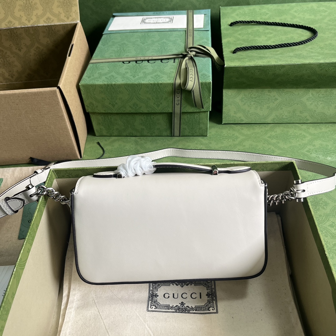Gucci Women Petite GG Mini Shoulder Bag White Leather Double G (10)