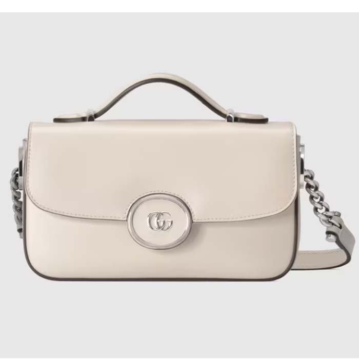 Gucci Women Petite GG Mini Shoulder Bag White Leather Double G