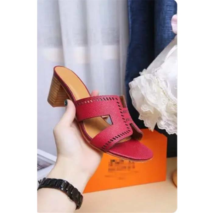 Hermes Women Oasis Sandal Red Calfskin Iconic H 5.6cm Heel (1)