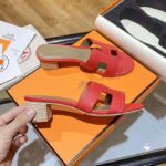 Hermes Women Oasis Sandal Red Calfskin Iconic "H" 5.6cm Heel - Image 5