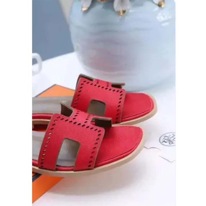 Hermes Women Oasis Sandal Red Calfskin Iconic H 5.6cm Heel (2)