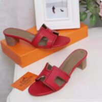 Hermes Women Oasis Sandal Red Calfskin Iconic H 5.6cm Heel (3)