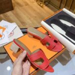 Hermes Women Oasis Sandal Red Calfskin Iconic "H" 5.6cm Heel - Image 8