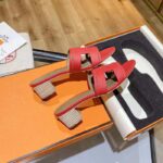 Hermes Women Oasis Sandal Red Calfskin Iconic "H" 5.6cm Heel - Image 3