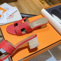 Hermes Women Oasis Sandal Red Calfskin Iconic H 5.6cm Heel (3)
