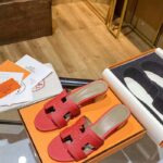 Hermes Women Oasis Sandal Red Calfskin Iconic "H" 5.6cm Heel - Image 4