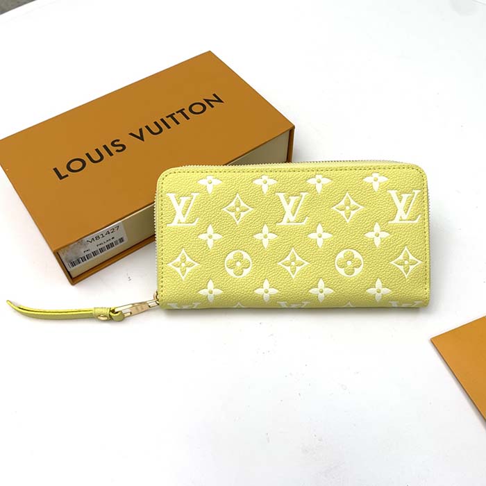 Louis Vuitton LV Unisex Zippy Wallet Yellow Monogram Empreinte Embossed Supple Grained Cowhide (7)