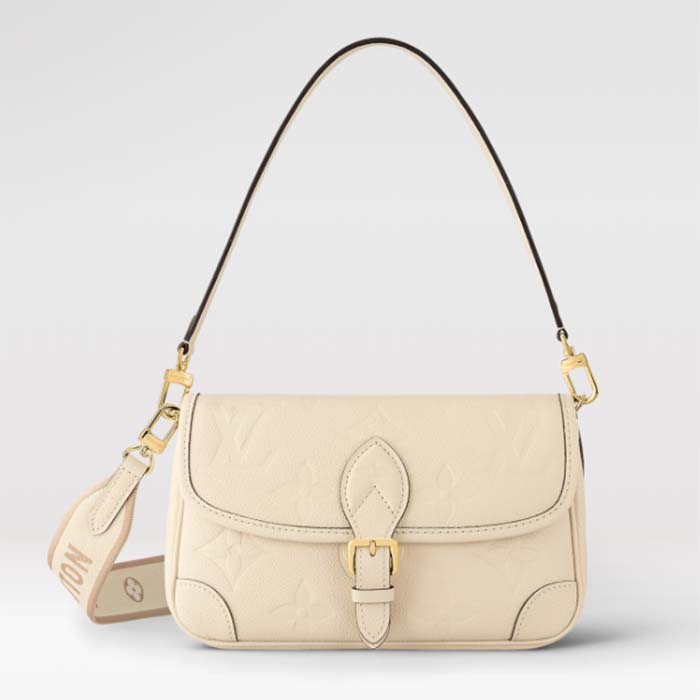 Louis Vuitton LV Women Diane Crème Beige Embossed Supple Grained Cowhide Leather