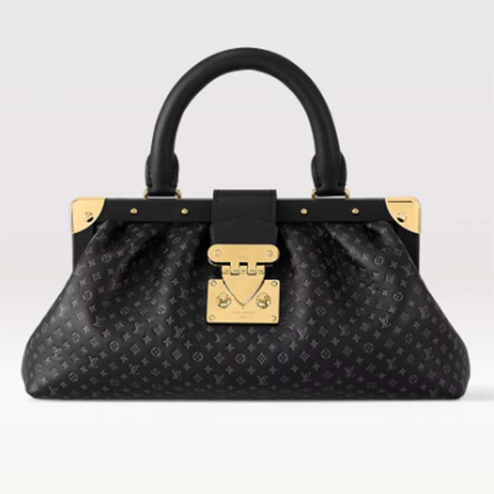 Louis Vuitton LV Women Monogram Clutch Black Calfskin Leather S-Lock