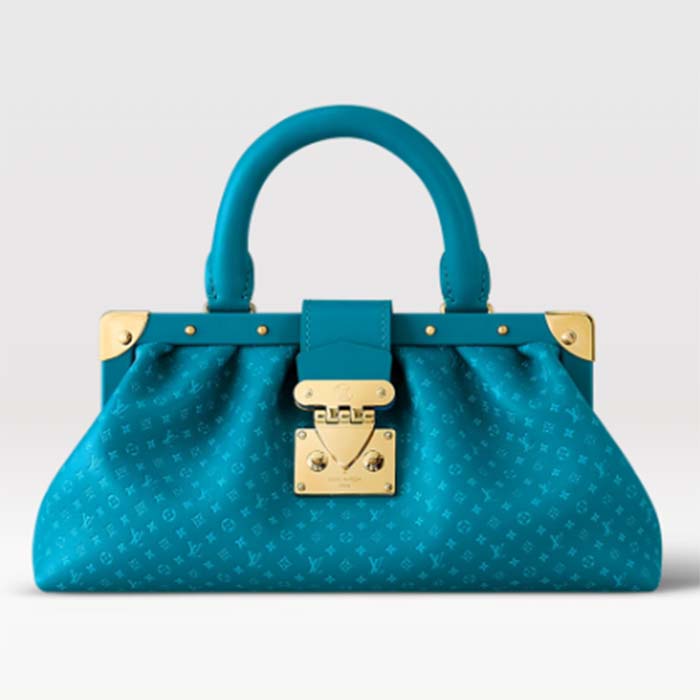 Louis Vuitton LV Women Monogram Clutch Blue Calfskin Leather S-Lock