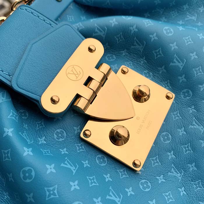 Louis Vuitton LV Women Monogram Clutch Blue Calfskin Leather S-Lock (3)