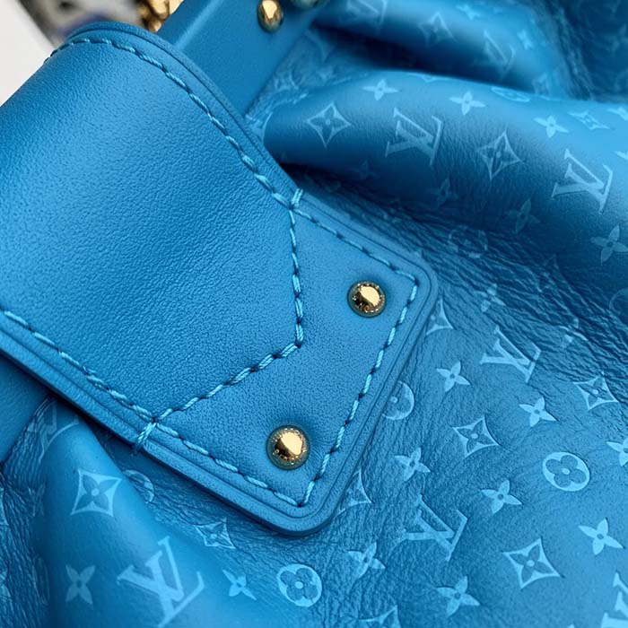 Louis Vuitton LV Women Monogram Clutch Blue Calfskin Leather S-Lock (5)