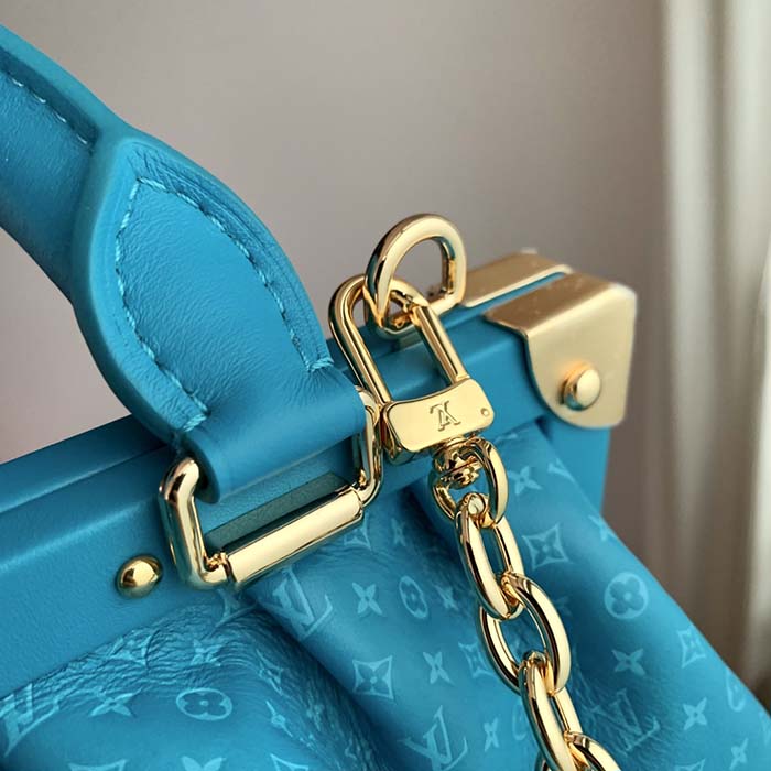 Louis Vuitton LV Women Monogram Clutch Blue Calfskin Leather S-Lock (8)
