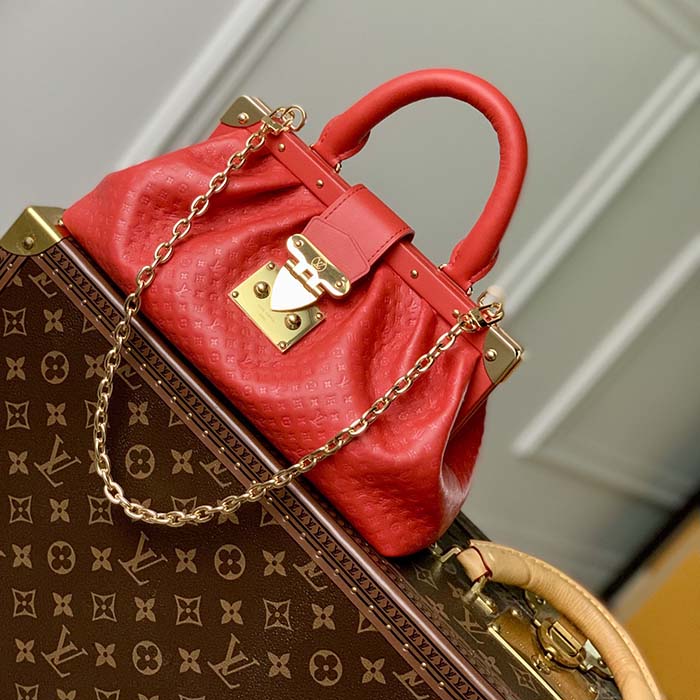 Louis Vuitton LV Women Monogram Clutch Red Calfskin Leather S-Lock (4)