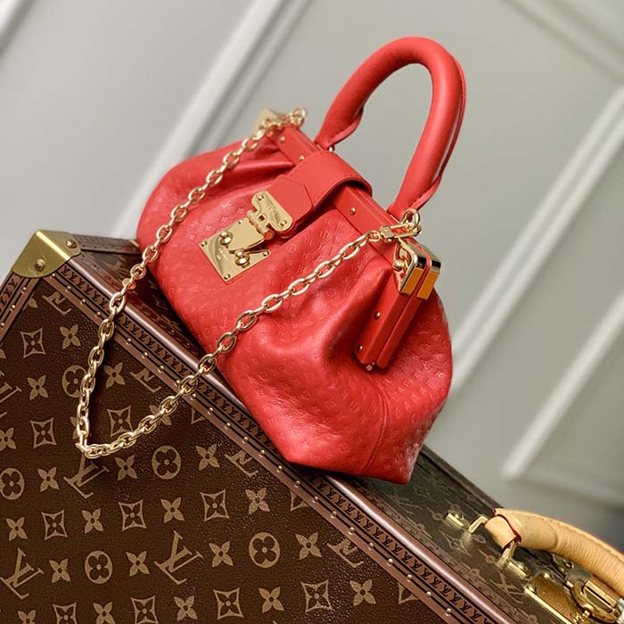 Louis Vuitton LV Women Monogram Clutch Red Calfskin Leather S-Lock (7)
