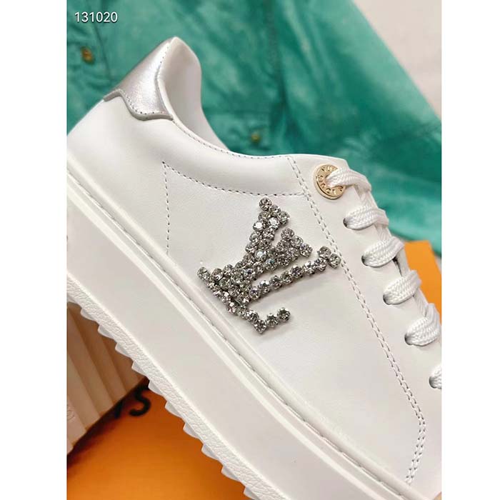Louis Vuitton Unisex LV Time Out Sneaker Silver Calf Leather Strass Monogram Flowers (3)