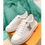 Louis Vuitton Unisex LV Time Out Sneaker Silver Calf Leather Strass Monogram Flowers – Image 4