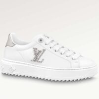Louis Vuitton Unisex LV Time Out Sneaker Silver Calf Leather Strass Monogram Flowers (9)