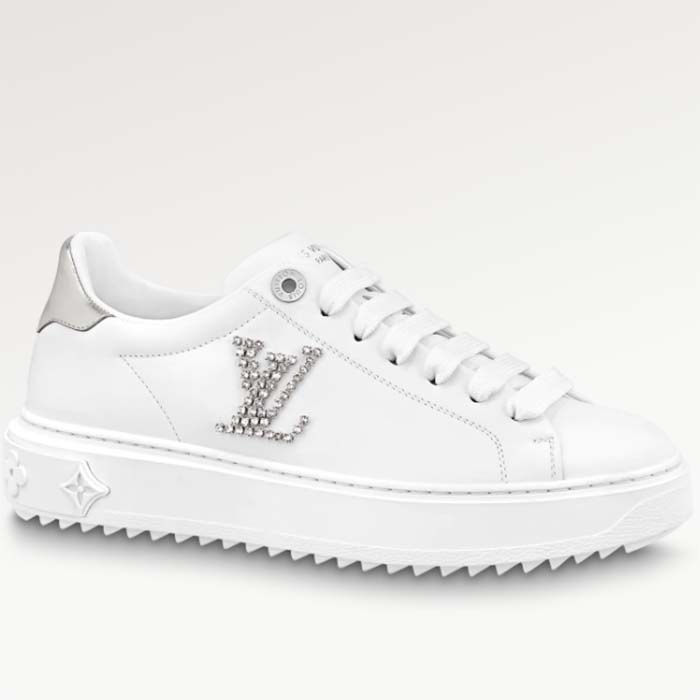 Louis Vuitton Unisex LV Time Out Sneaker Silver Calf Leather Strass Monogram Flowers