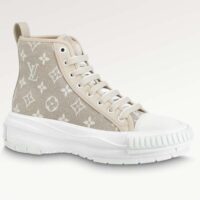 Louis Vuitton Women LV Squad Sneaker Boot Beige Monogram Denim Circle Double Laces (5)