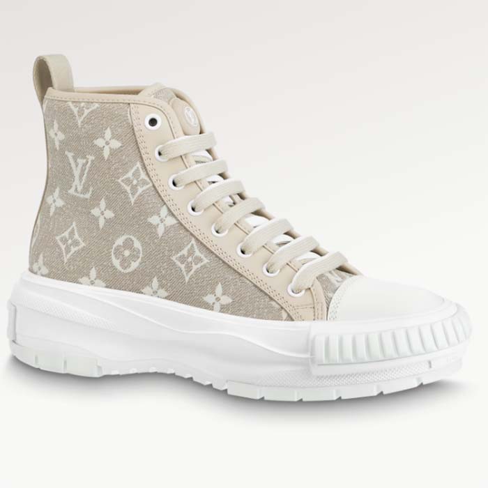 Louis Vuitton Women LV Squad Sneaker Boot Beige Monogram Denim Circle Double Laces