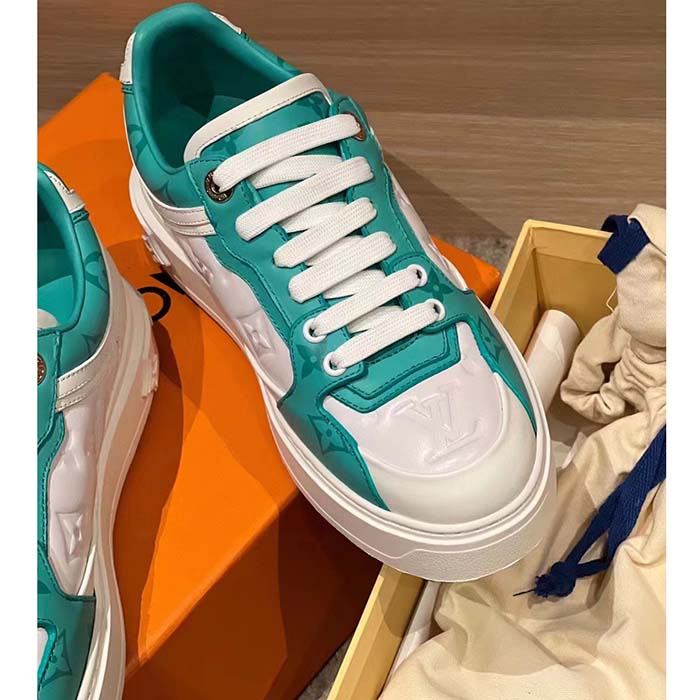 Louis Vuitton Women LV Time Out Sneaker Blue Calf Leather Colored Monogram Flowers (3)