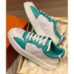 Louis Vuitton Women LV Time Out Sneaker Blue Calf Leather Colored Monogram Flowers - Image 4