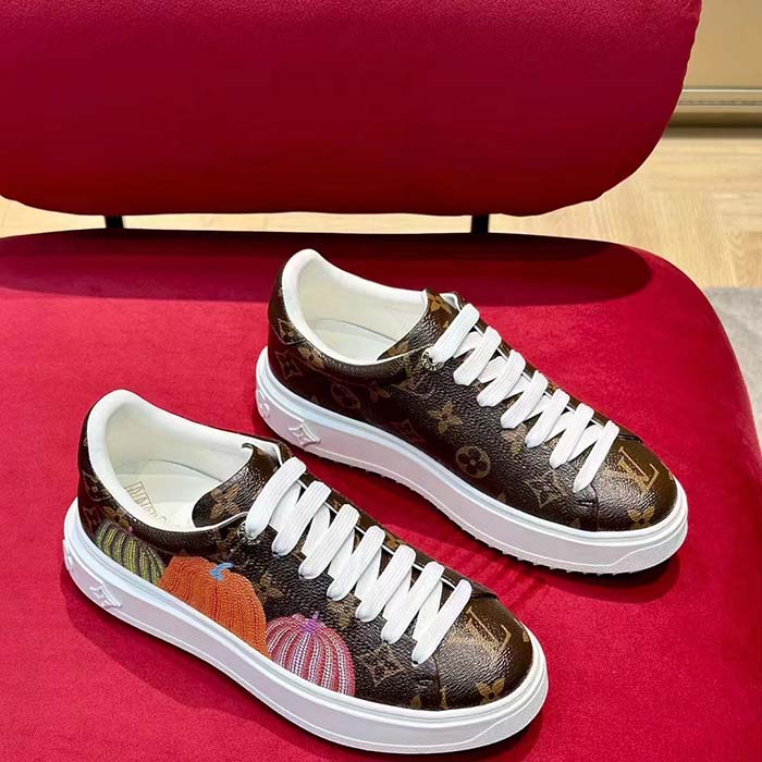 Louis Vuitton Women LV Time Out Sneaker Brown Printed Patent Monogram Canvas Flowers (2)