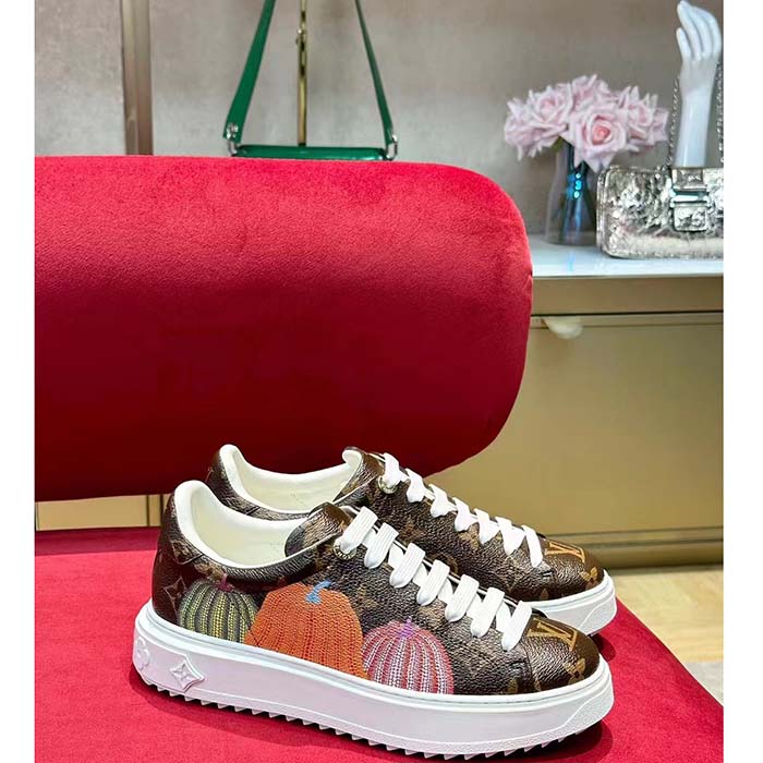 Louis Vuitton Women LV Time Out Sneaker Brown Printed Patent Monogram Canvas Flowers (3)