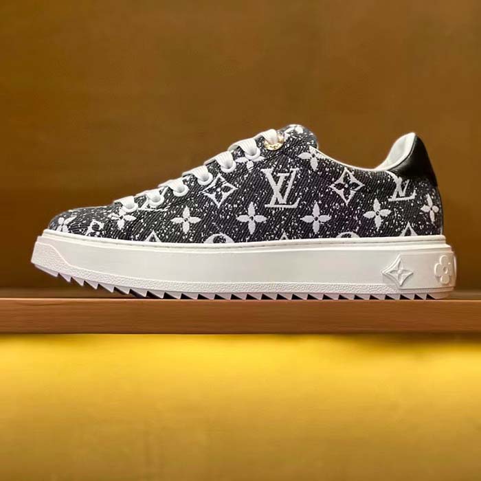 Louis Vuitton Women LV Time Out Sneaker Gray Monogram Denim Flowers (10)