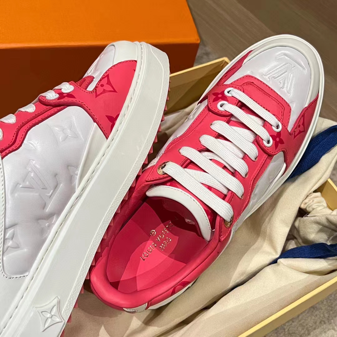 Louis Vuitton Women LV Time Out Sneaker Pink Calf Leather Colored Monogram Flowers (6)