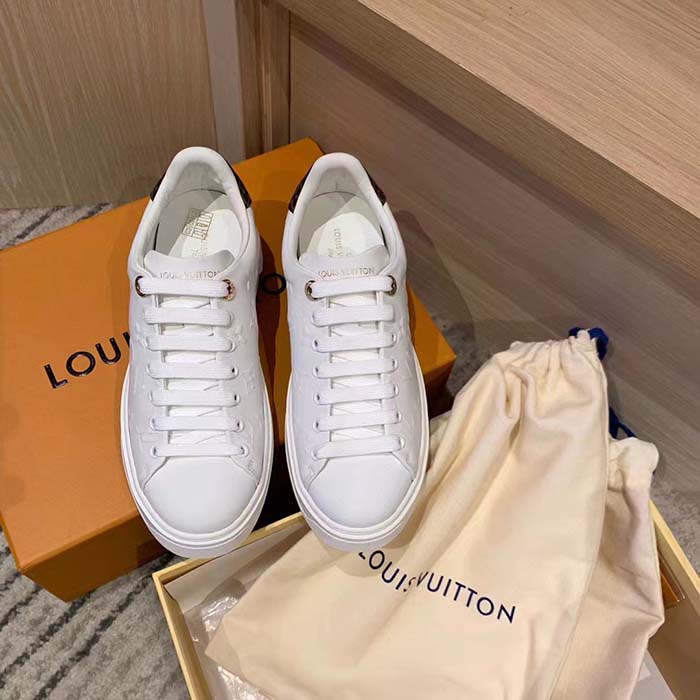 Louis Vuitton Women LV Time Out Sneaker White Debossed Calf Leather Recycled Monogram Nylon (3)