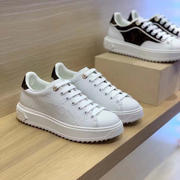 Louis Vuitton Women LV Time Out Sneaker White Debossed Calf Leather Recycled Monogram Nylon (4)