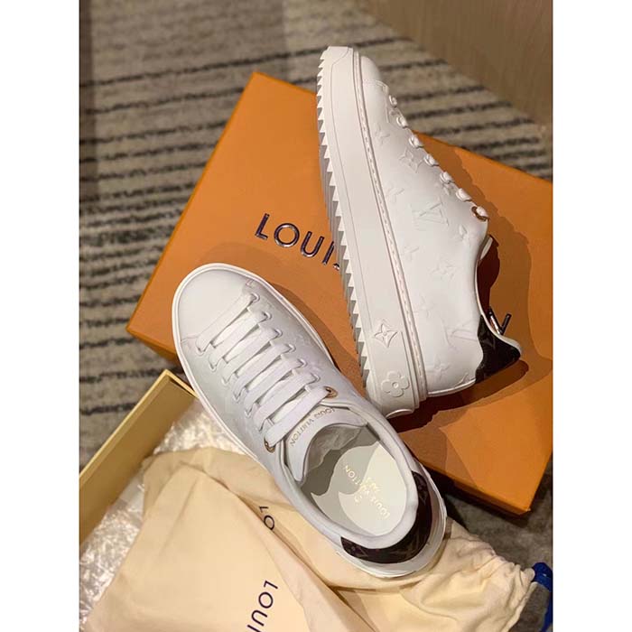 Louis Vuitton Women LV Time Out Sneaker White Debossed Calf Leather Recycled Monogram Nylon (5)