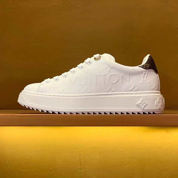 Louis Vuitton Women LV Time Out Sneaker White Debossed Calf Leather Recycled Monogram Nylon (6)
