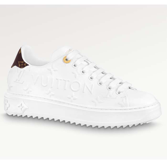 Louis Vuitton Women LV Time Out Sneaker White Debossed Calf Leather Recycled Monogram Nylon
