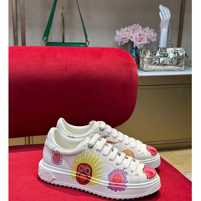 Louis Vuitton Women LV Time Out Sneaker White Printed Calf Leather Monogram Flowers (4)