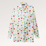 Camicia da uomo Louis Vuitton LV x YK Painted Dots in seta bianca, vestibilità regolare