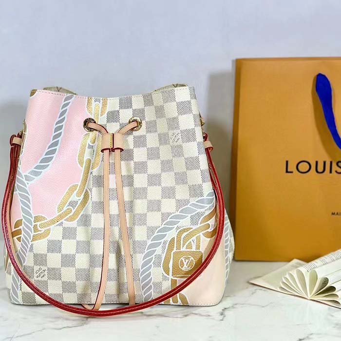 Louis Vuitton Women NeoNoé MM Bucket Bag Damier Azur Coated Canvas (1)