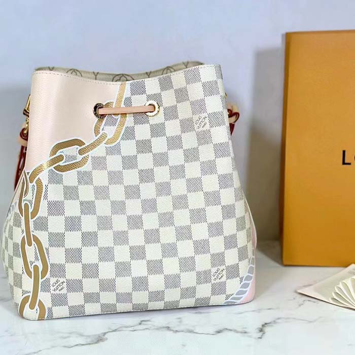 Louis Vuitton Women NeoNoé MM Bucket Bag Damier Azur Coated Canvas (10)