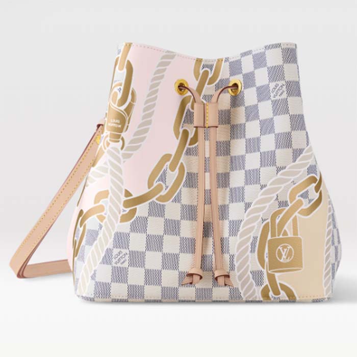 Louis Vuitton Women NeoNoé MM Bucket Bag Damier Azur Coated Canvas