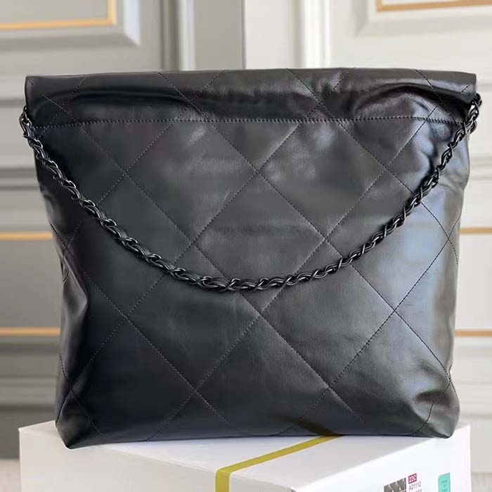 Chanel Women 22 Handbag Black Calfskin Black-Tone Metal (2)