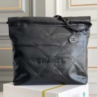 Chanel Women 22 Handbag Black Calfskin Black-Tone Metal (6)