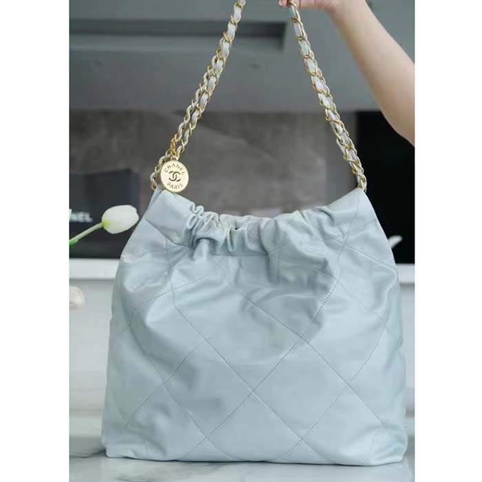 Chanel Women CC 22 Handbag Shiny Calfskin & Gold-Tone Metal Light Blue (1)