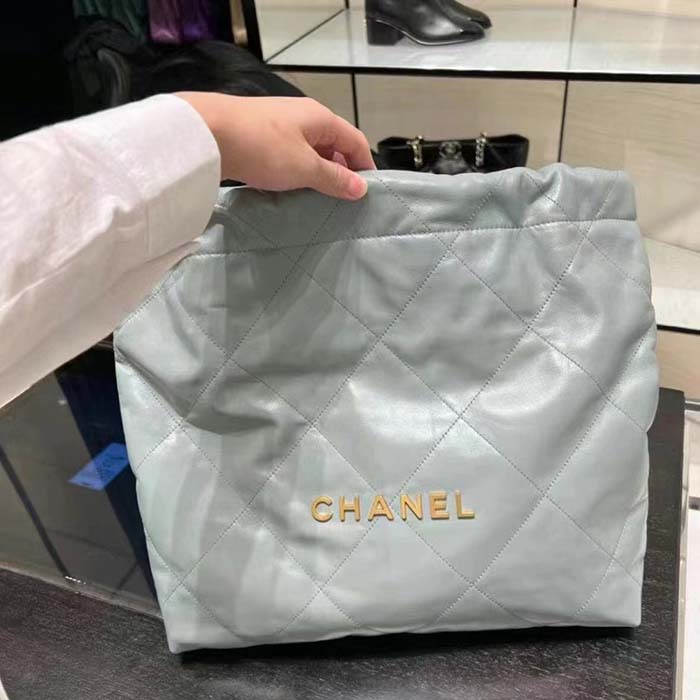 Chanel Women CC 22 Handbag Shiny Calfskin & Gold-Tone Metal Light Blue (5)