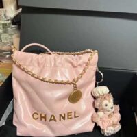 Chanel Women CC 22 Mini Handbag Shiny Calfskin Gold-Tone Metal Light Pink (14)