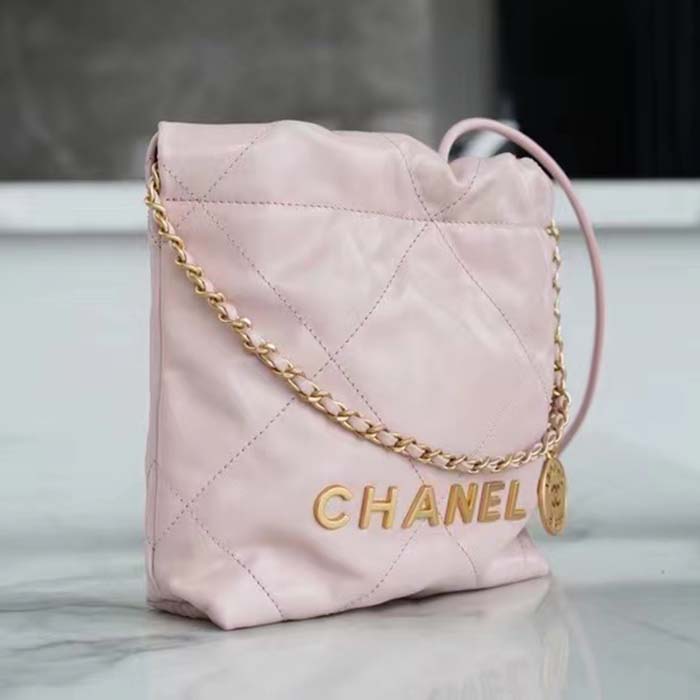 Chanel Women CC 22 Mini Handbag Shiny Calfskin Gold-Tone Metal Light Pink (11)