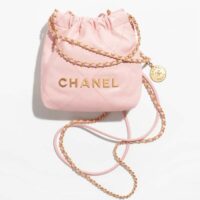 Chanel Women CC 22 Mini Handbag Shiny Calfskin Gold-Tone Metal Light Pink (14)